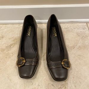 Geox Respira Brown Leather Wedge with Buckle